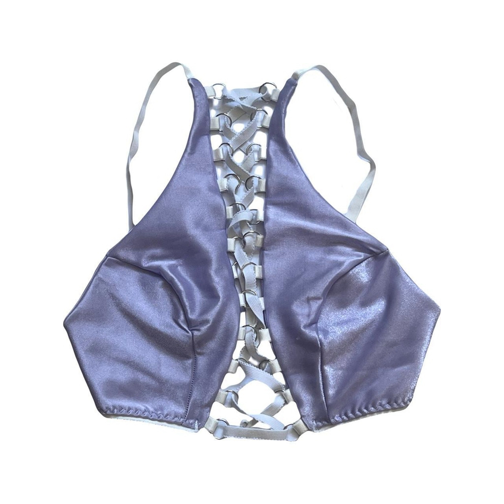Purple lace up corset effect crop top